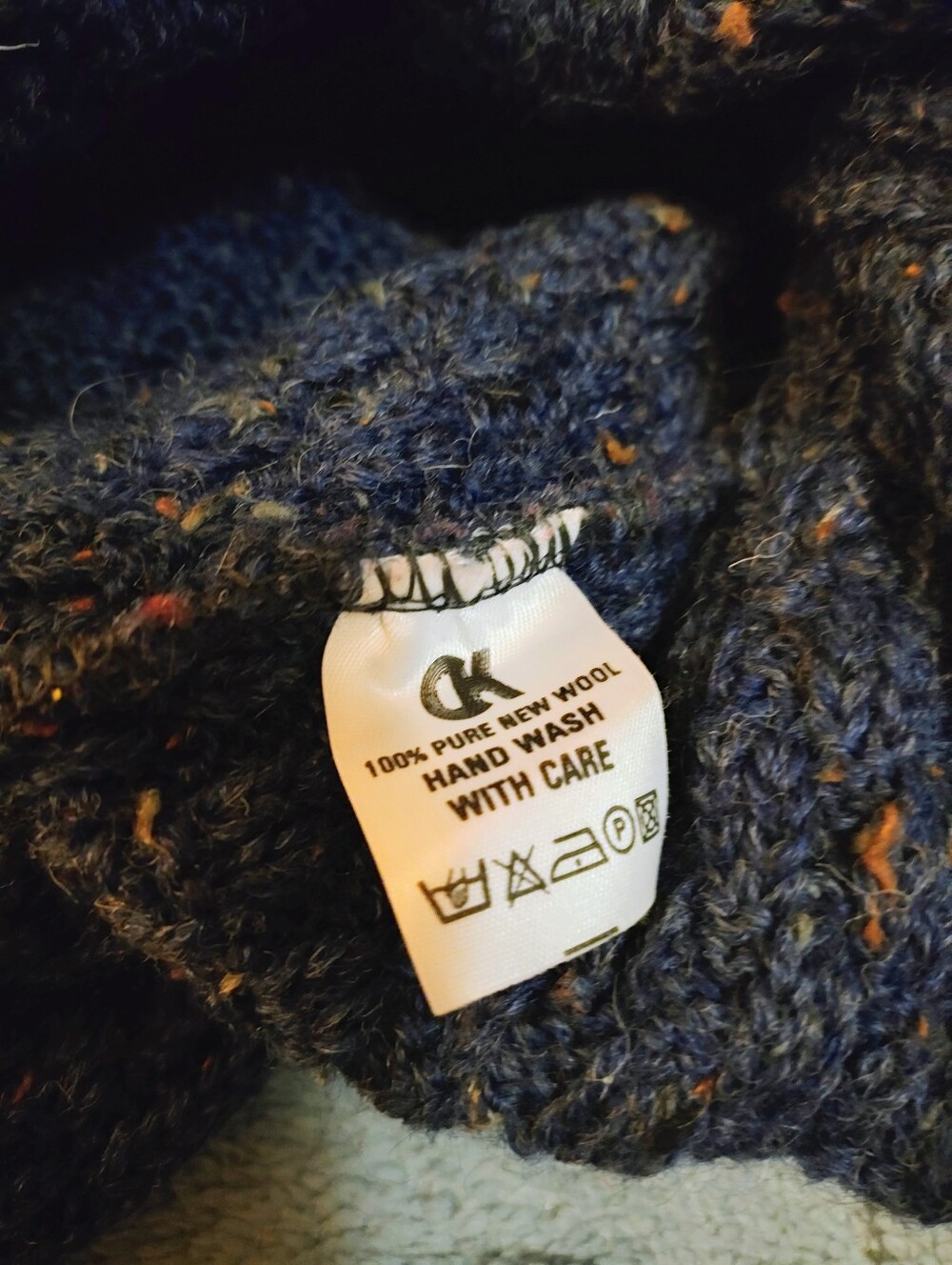 Vintage Callan 100% Wool Navy/Orange Cable Knit Button-Down Sweater - Picture 8 of 8